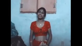 Indian Village wife in saree enjoying with husband